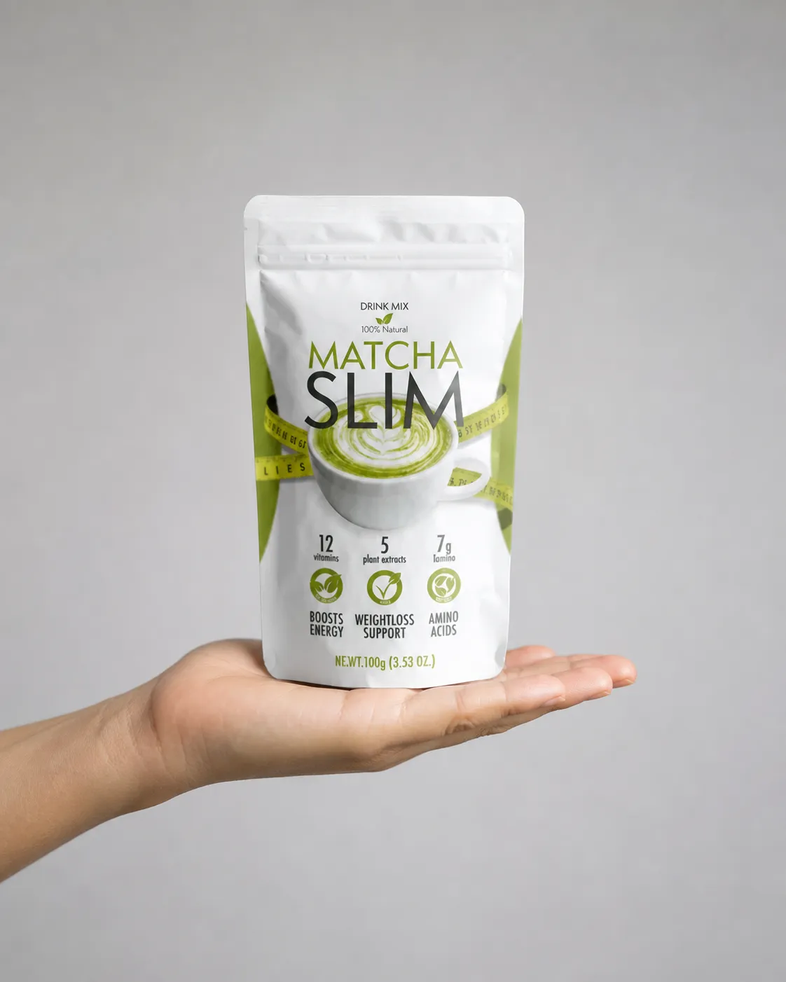 Matcha Slim — Verpackung in der Hand