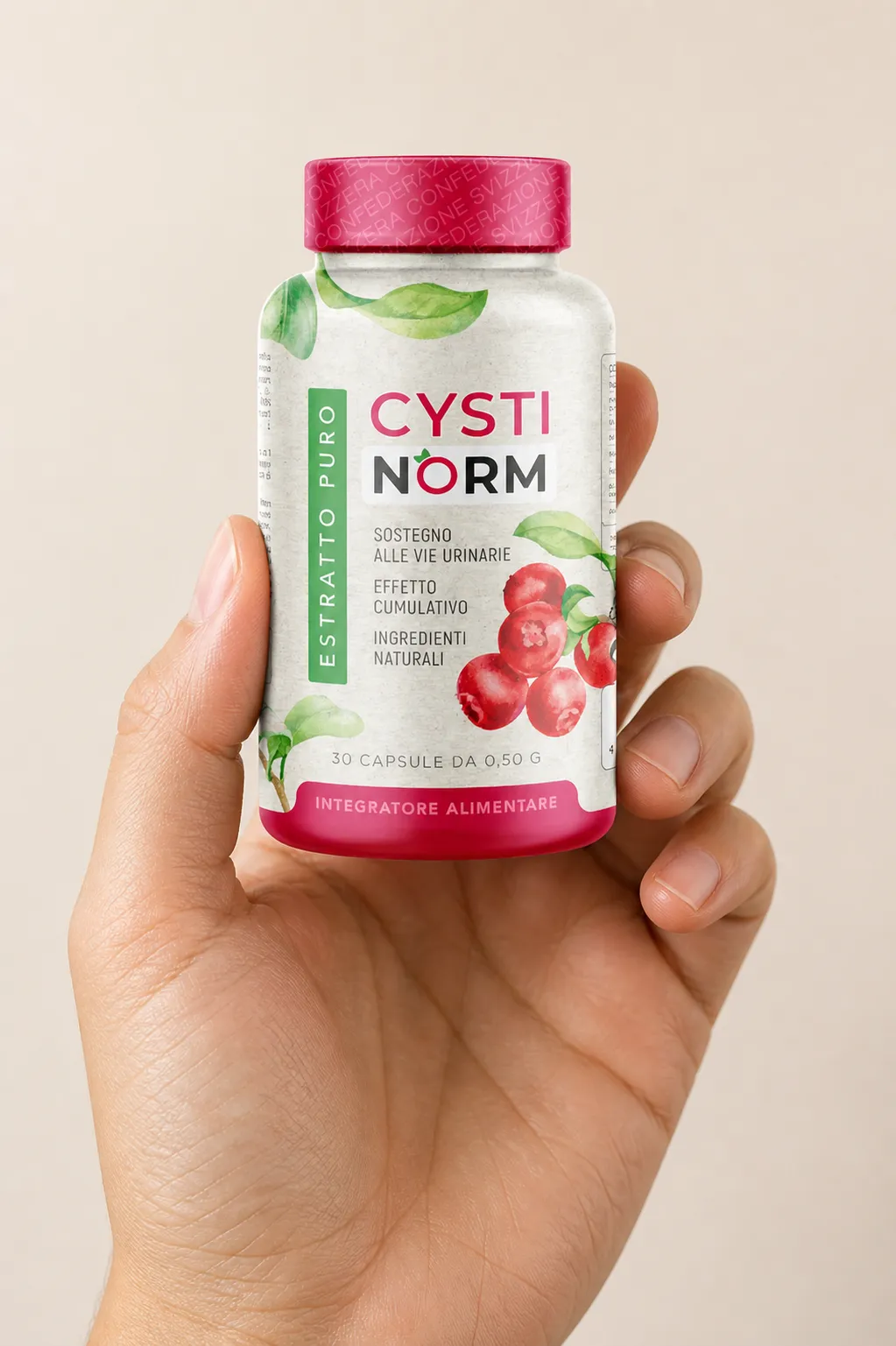 CYSTINORM — Verpackung in der Hand