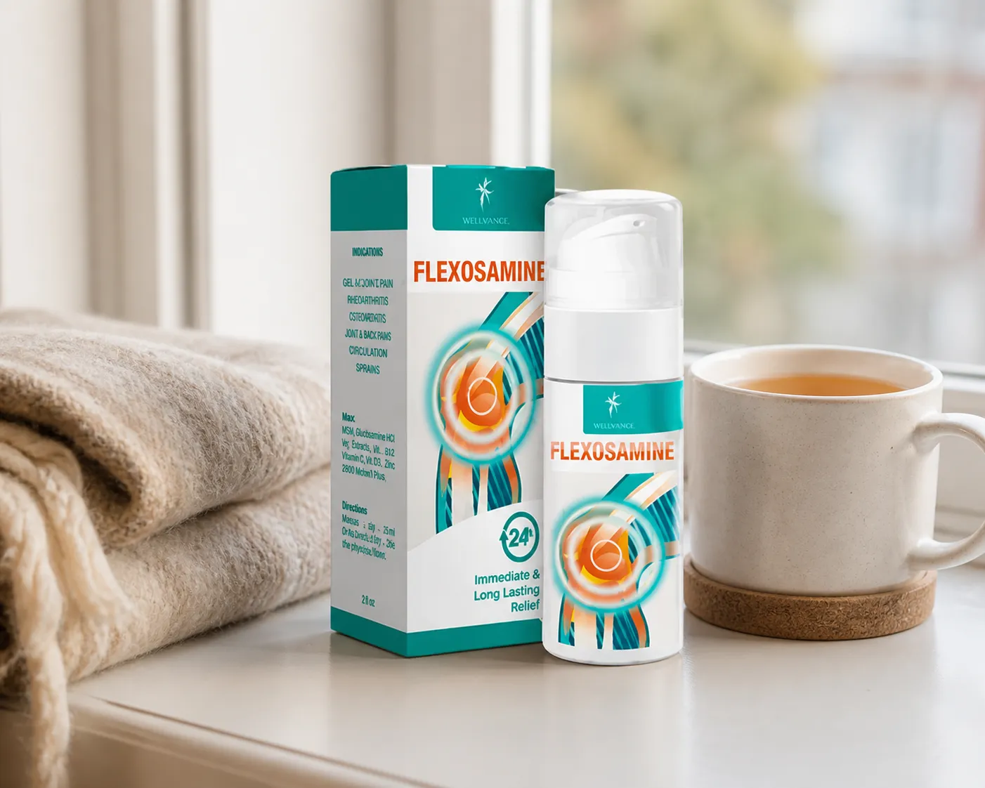 Flexosamine Gel — Verpackung im Alltag