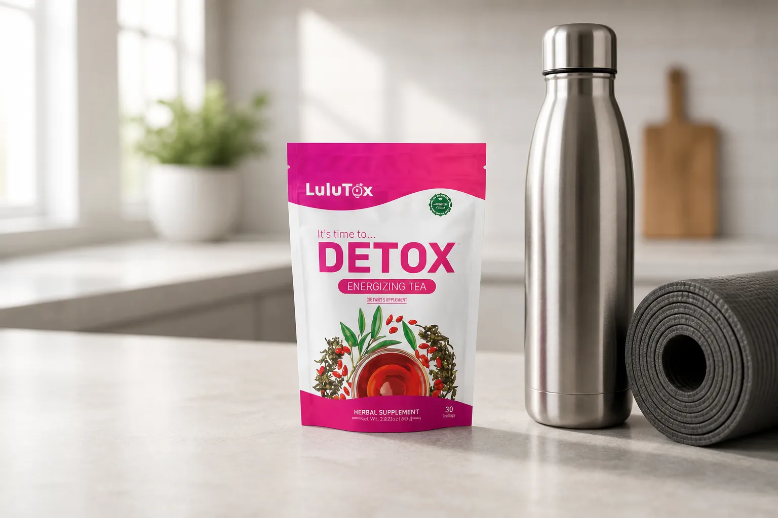 Lulutox Detox Tea — Verpackung im Alltag