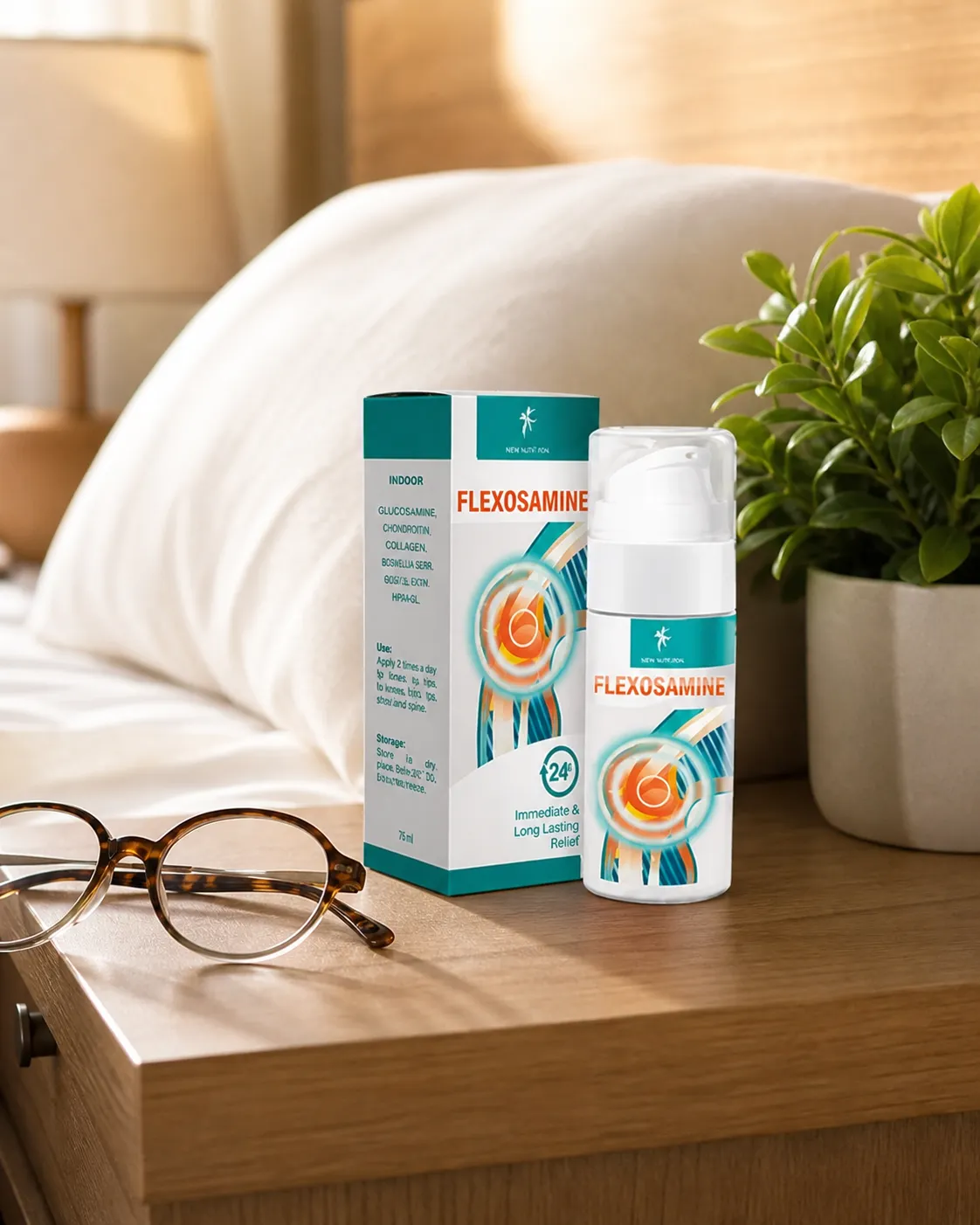 Flexosamine Gel Full price + — Verpackung im Alltag