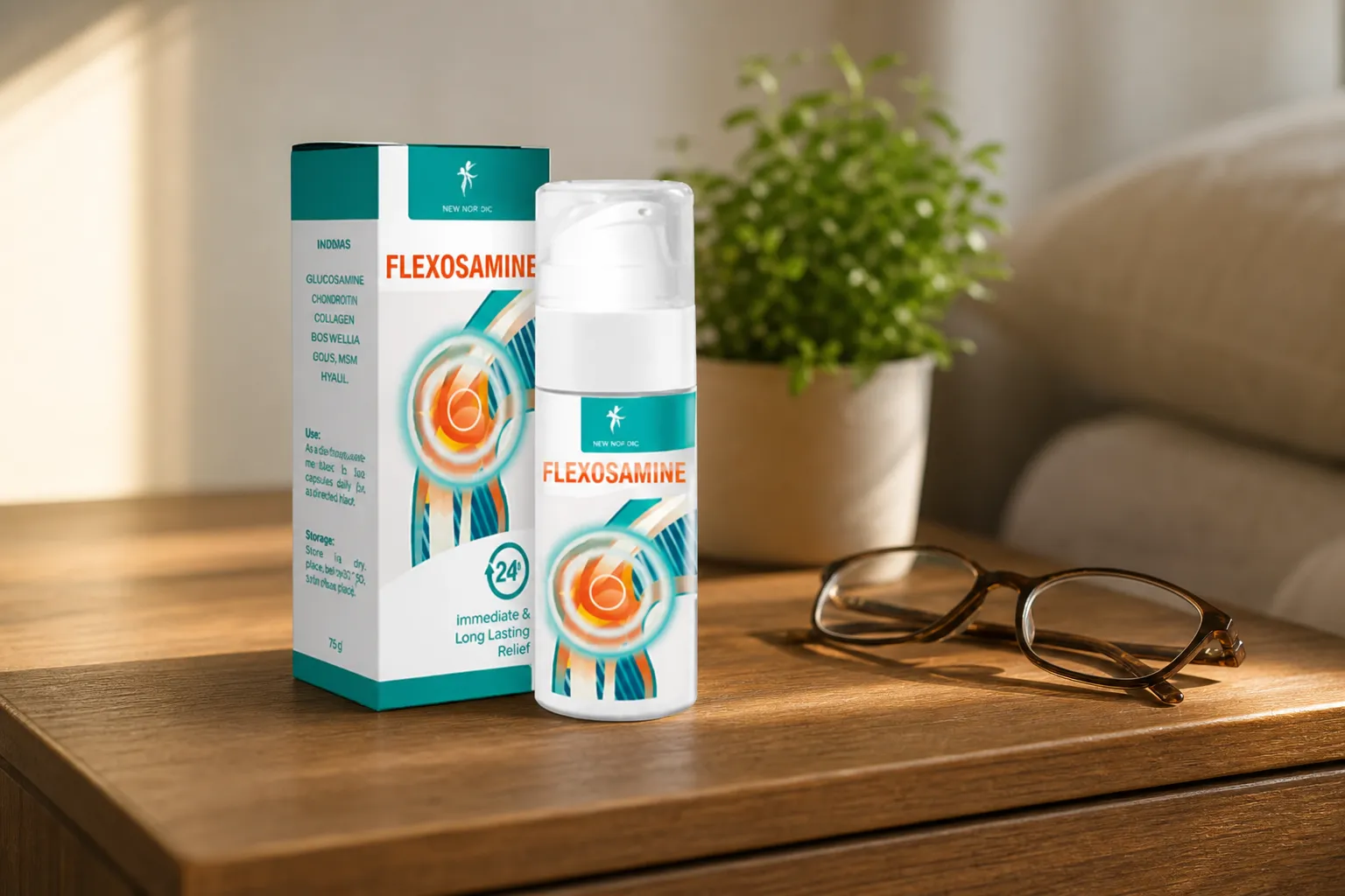 Flexosamine Gel Google — Verpackung im Alltag