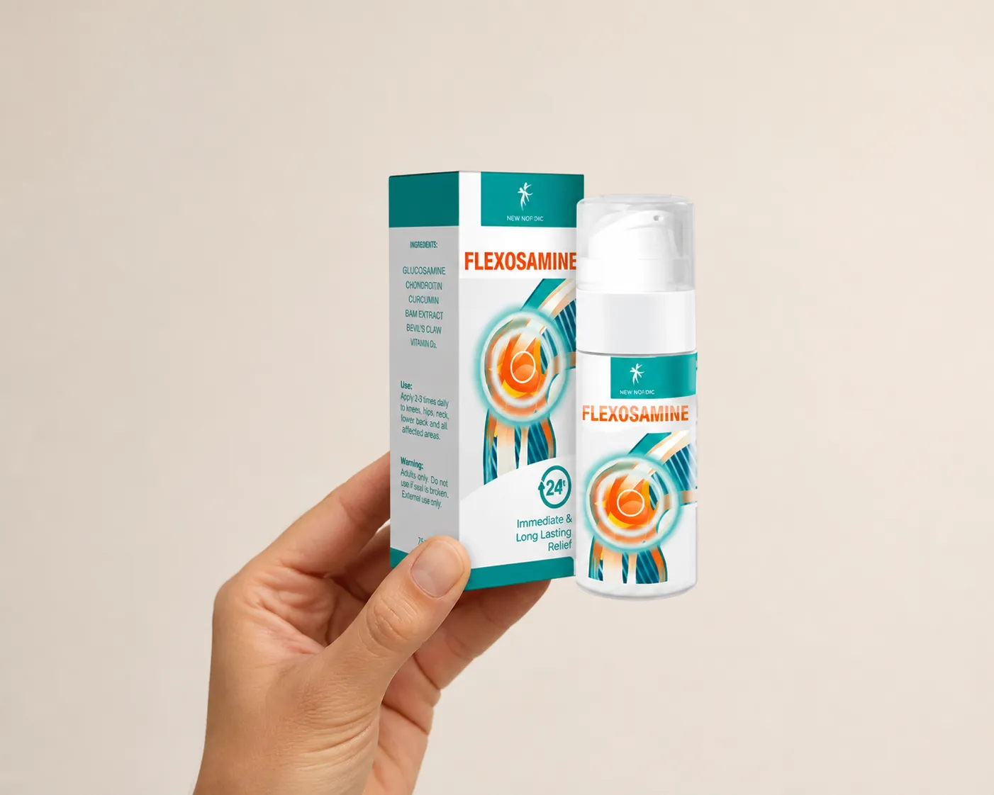 Flexosamine Gel Google — Verpackung in der Hand