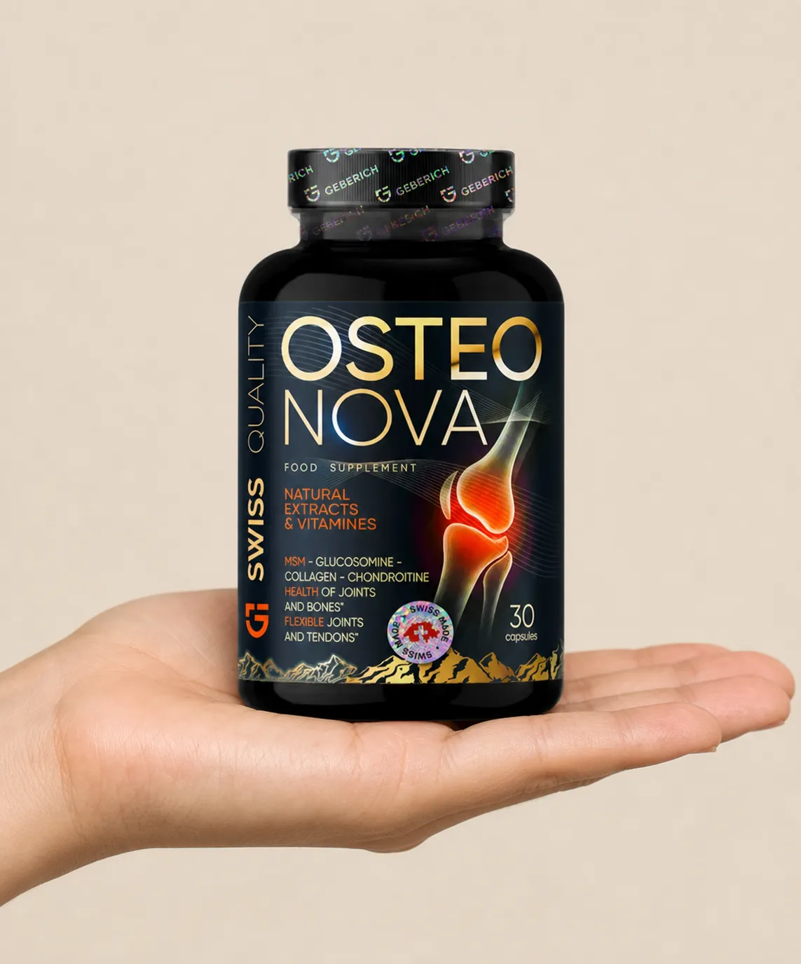 OsteoNova — Verpackung in der Hand