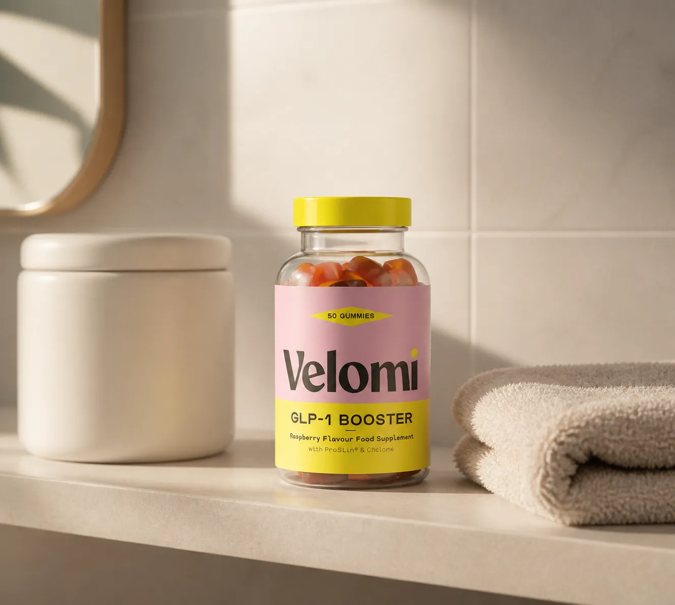 Velomi GLP-1 Gummies — Verpackung im Alltag