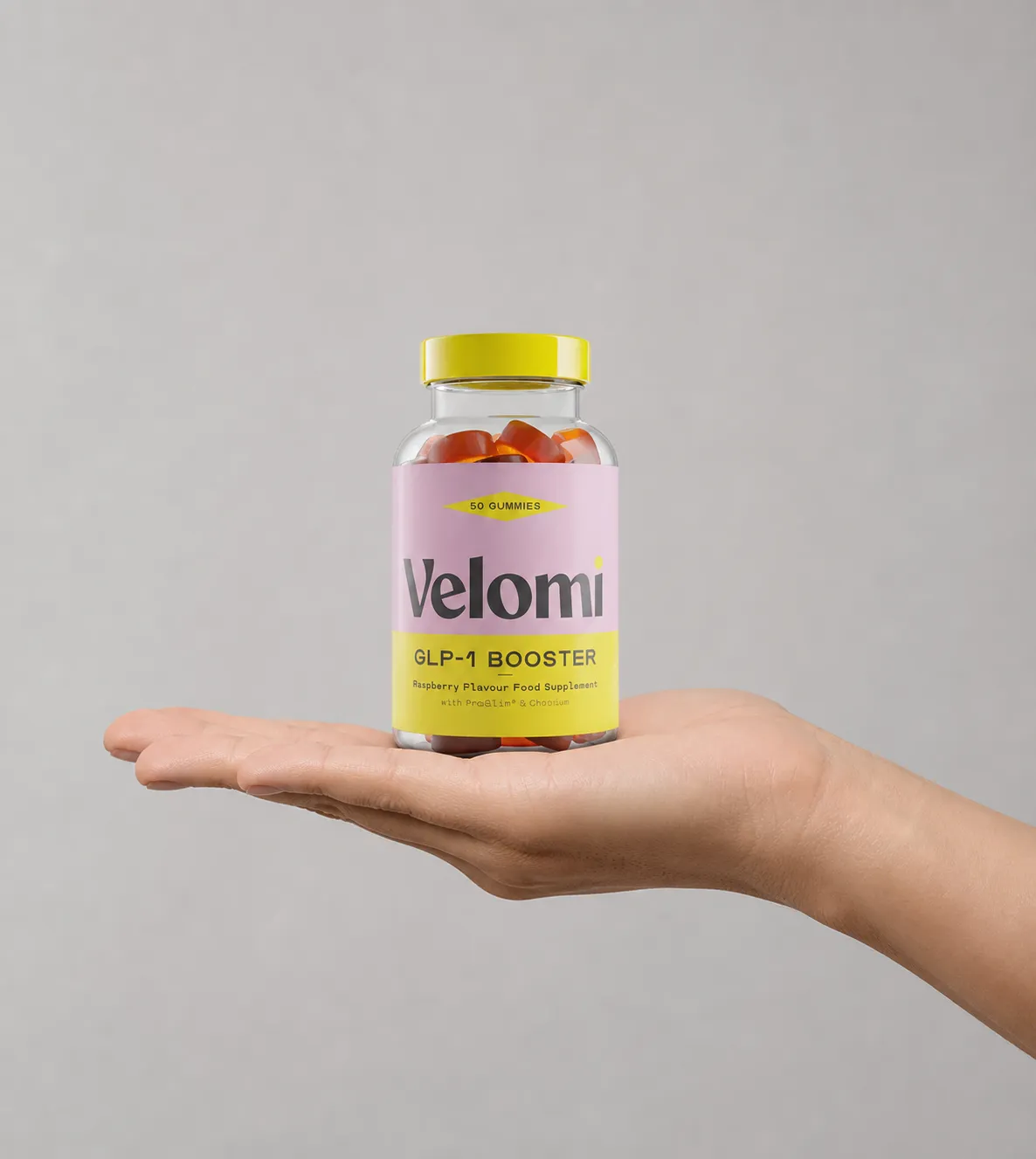 Velomi GLP-1 Gummies — Verpackung in der Hand