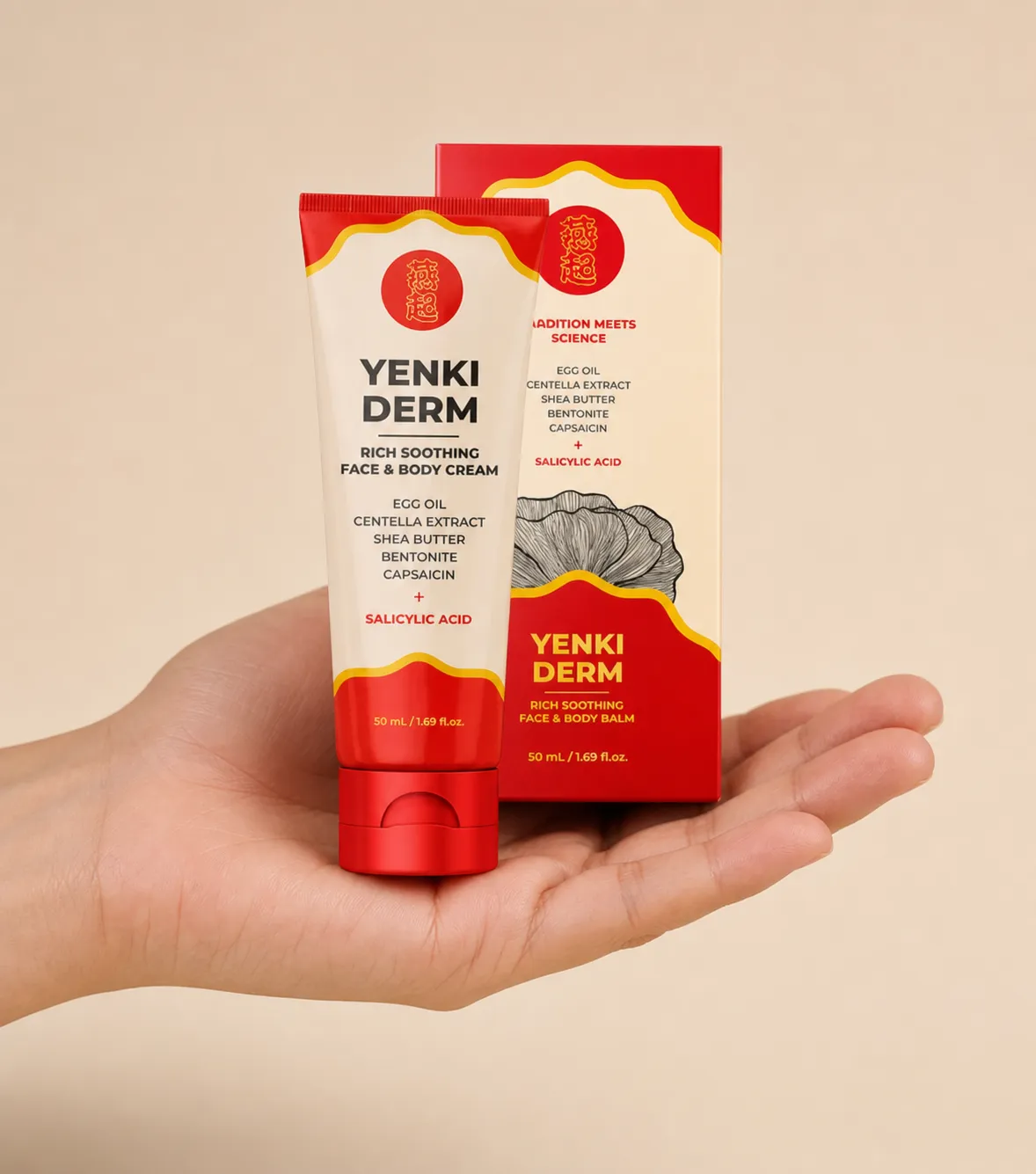 Yenki Derm — Verpackung in der Hand
