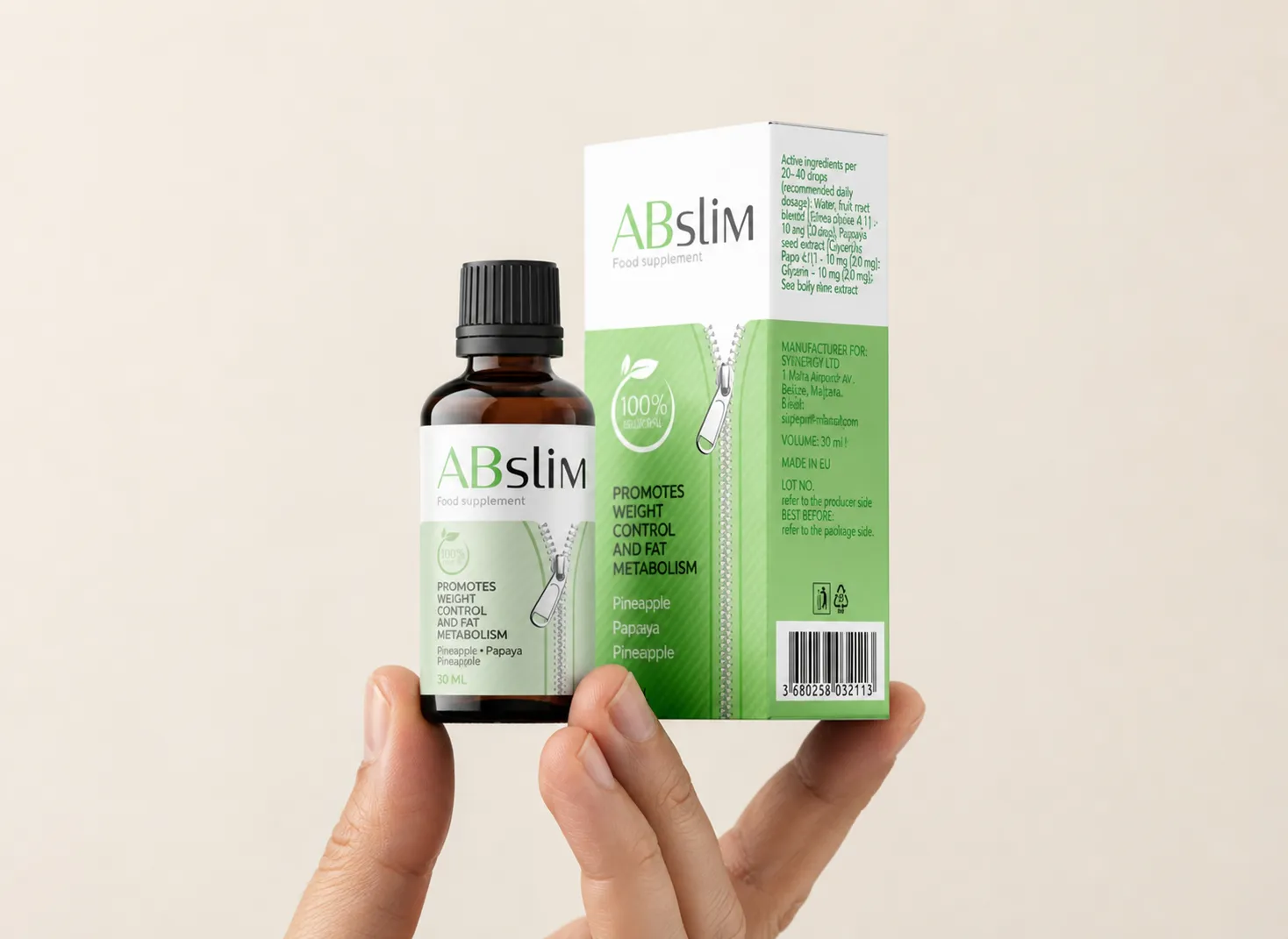 ABSlim — Verpackung in der Hand