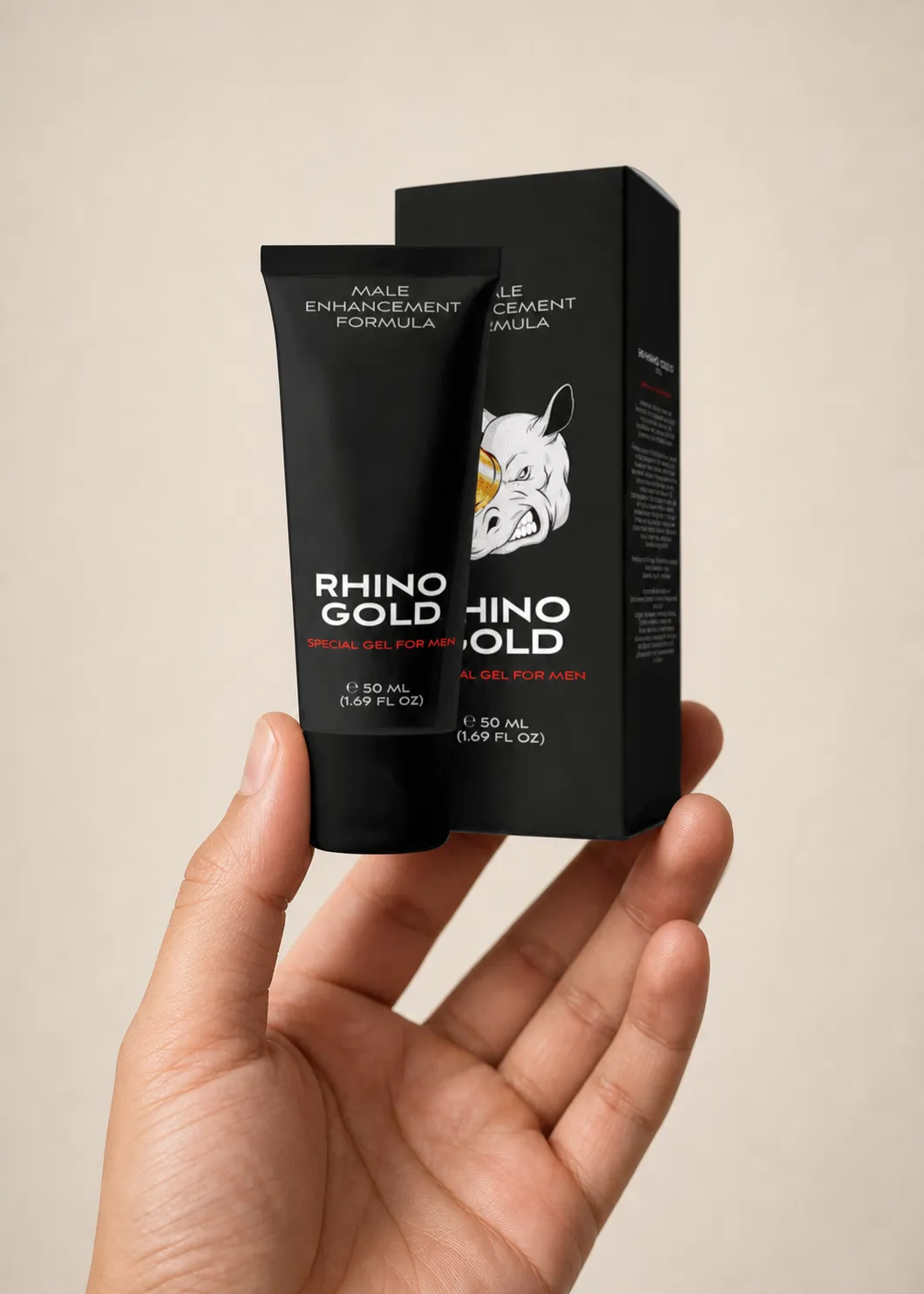 Rhino Gold Gel — Verpackung in der Hand