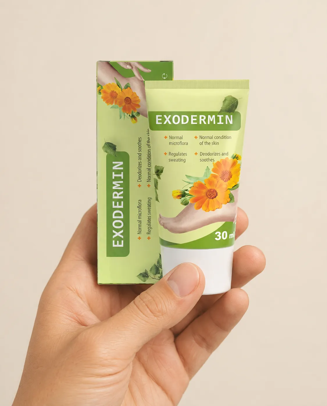 Exodermin — Verpackung in der Hand
