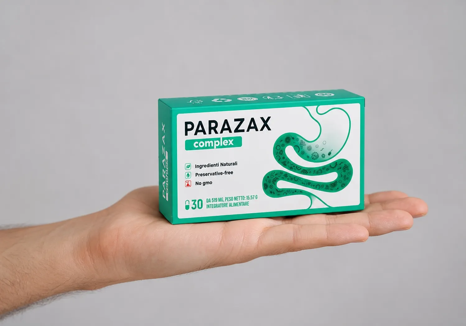 Parazax — Verpackung in der Hand